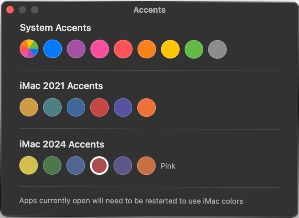 Screenshot of the Color selection of Accents.