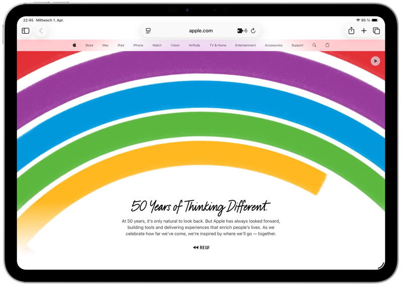 Screenshot der Apple-Homepage von heute auf dem iPad.