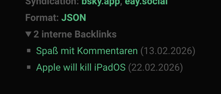 Screenshot der neuen Backlinks-Auflistung in den Metadaten unter einem Post.