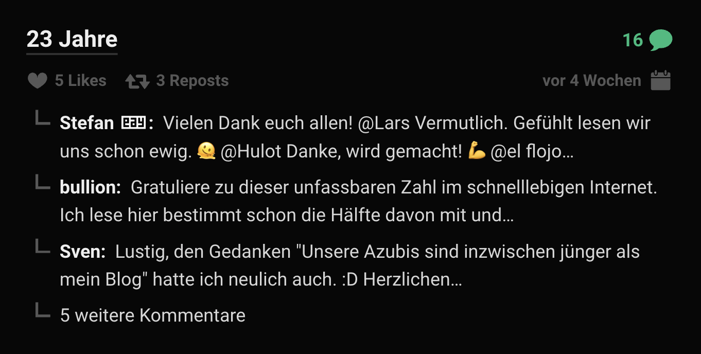 Screenshot-Auszug einer Items aus der neuen Interactions-Seite