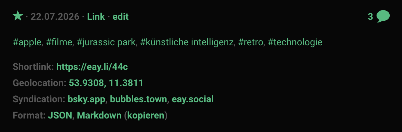 Screenshot der Post-Metadaten mit dem neuen Markdown-Format samt Kopieren-Funktion.