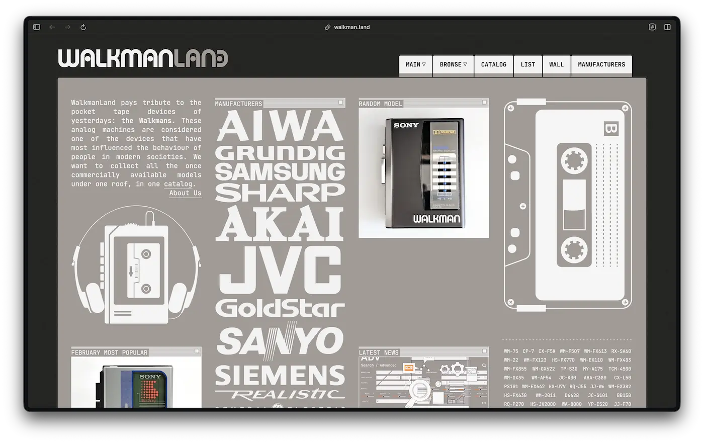 Screenshot der WalkmanLand-Startseite.