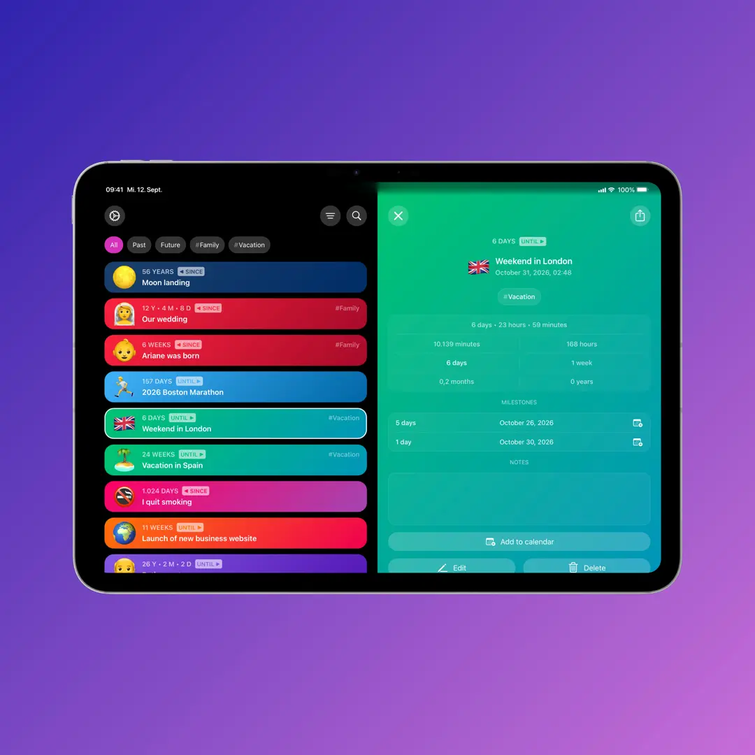 Yonks 2.0 on an iPad in landscape with an active counter item.