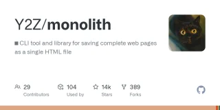 GitHub - Y2Z/monolith: ⬛️ CLI tool and library for saving complete web pages as a single HTML... | OpenGraph Preview Image