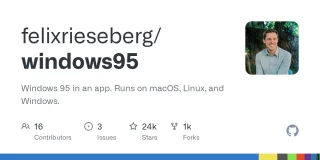 GitHub - felixrieseberg/windows95: Windows 95 in an app. Runs on macOS, Linux, and Windows. | OpenGraph Preview Image